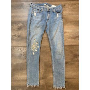 Rag & Bone Skinny Distressed Jeans with DIY Bling 30